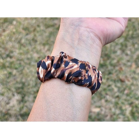Leopard Scrunchie Watch Band for Fitbit Sense, Versa 3 2 1 Lite, Apple Watch - Picture 3 of 7